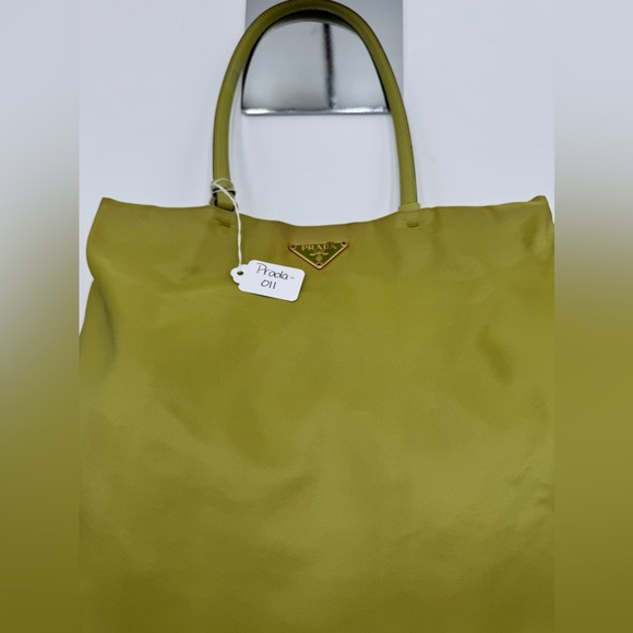Prada - Authentic - Lime Green Canvas / Nylong Shoulder / Tote Bag - Picture 14 of 16